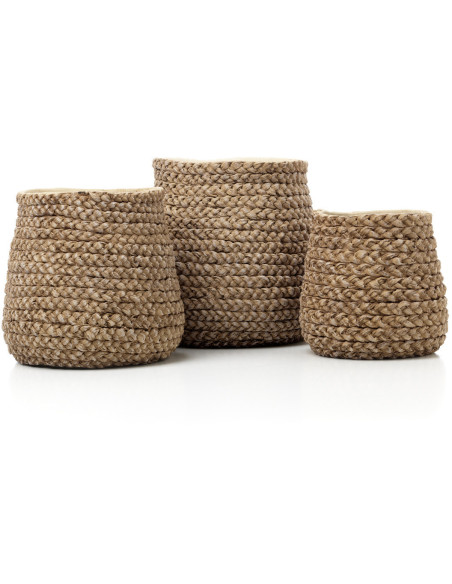 Grand Cache-pot bohème chic Rond D 26 cm Ciment Naturel Effet fibre tressée The Fake Braided 