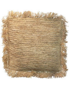 Housse de coussin XL Carrée 60x60 en Raphia Naturel avec franges The Raffia Square 
