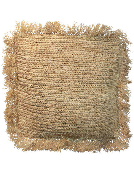 Housse de coussin XL Carrée 60x60 en Raphia Naturel avec franges The Raffia Square 