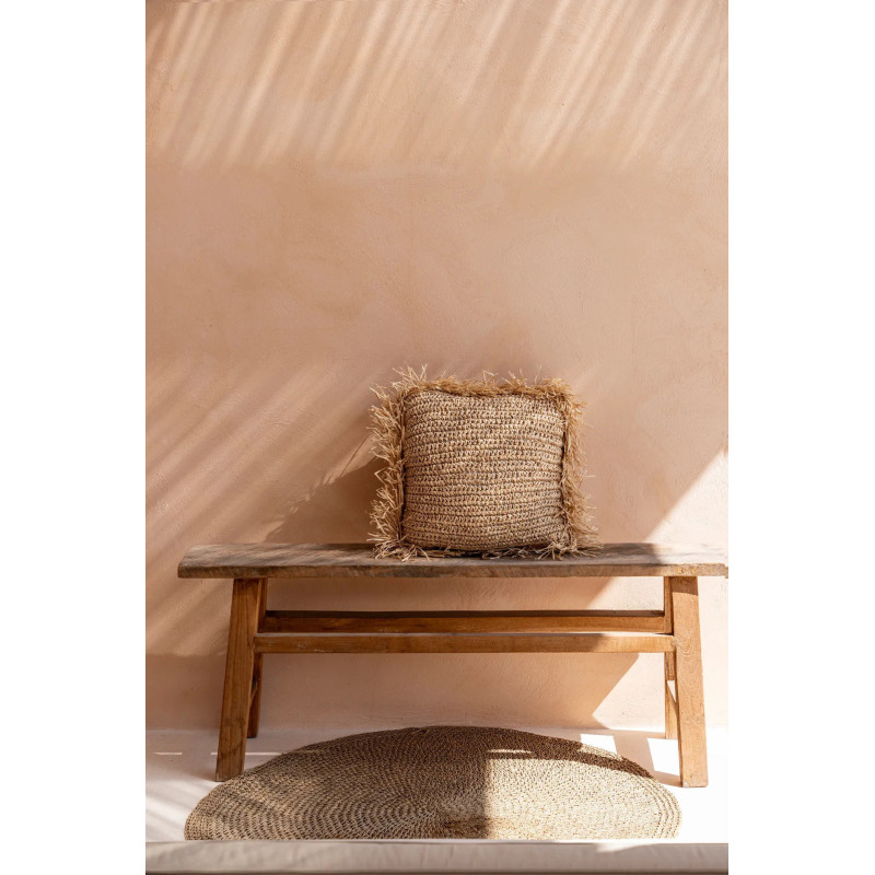 Housse de coussin XL Carrée 60x60 en Raphia Naturel avec franges The Raffia Square 