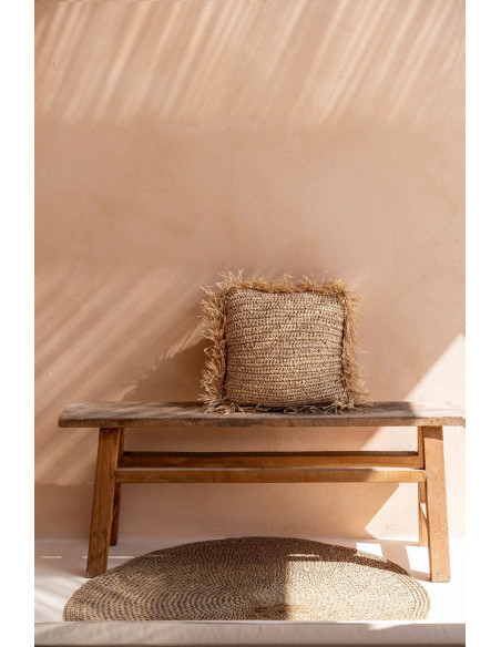 Housse de coussin XL Carrée 60x60 en Raphia Naturel avec franges The Raffia Square 