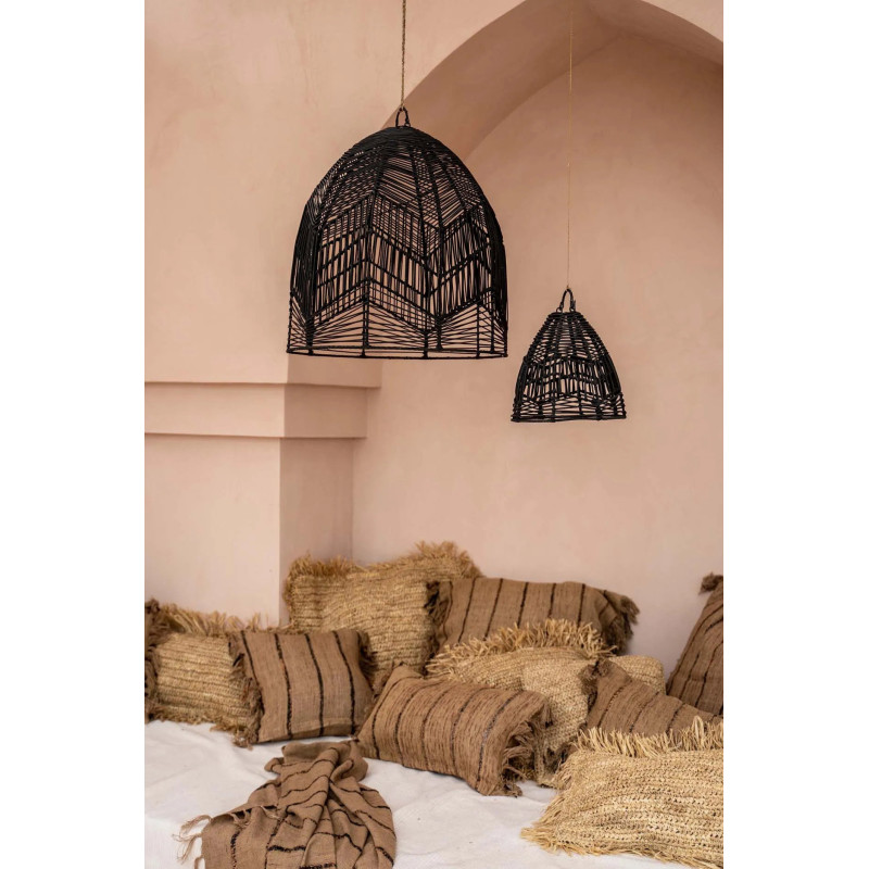 Housse de coussin XL Carrée 60x60 en Raphia Naturel avec franges The Raffia Square 