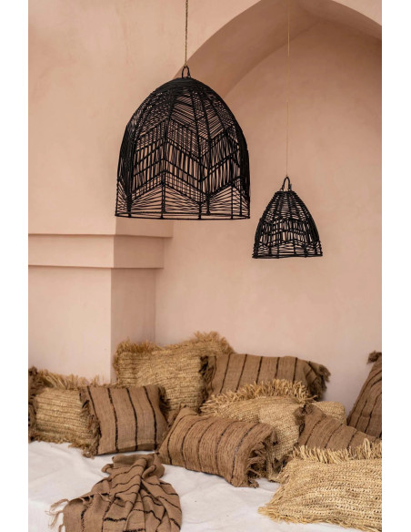 Housse de coussin XL Carrée 60x60 en Raphia Naturel avec franges The Raffia Square 