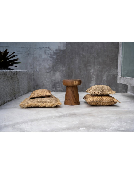 Housse de coussin XL Carrée 60x60 en Raphia Naturel avec franges The Raffia Square 