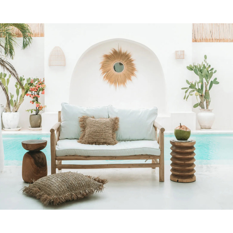 Housse de coussin XL Carrée 60x60 en Raphia Naturel avec franges The Raffia Square 