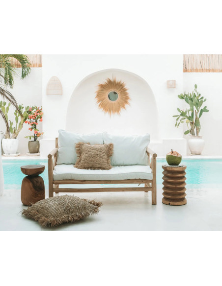 Housse de coussin XL Carrée 60x60 en Raphia Naturel avec franges The Raffia Square 