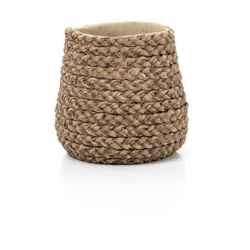 Cache-pot bohème chic Rond D 19 cm Ciment Naturel Effet fibre tressée The Fake Braided 