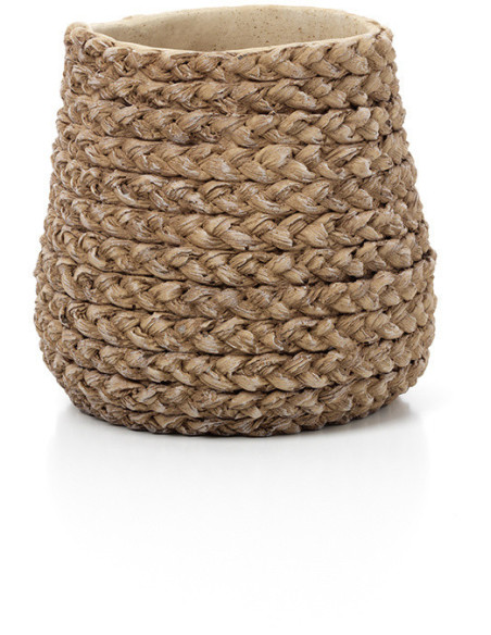 Cache-pot bohème chic Rond D 19 cm Ciment Naturel Effet fibre tressée The Fake Braided 