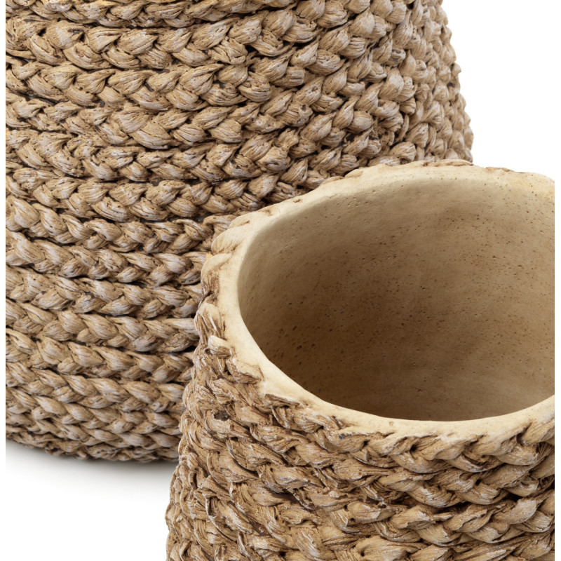 Cache-pot bohème chic Rond D 19 cm Ciment Naturel Effet fibre tressée The Fake Braided 