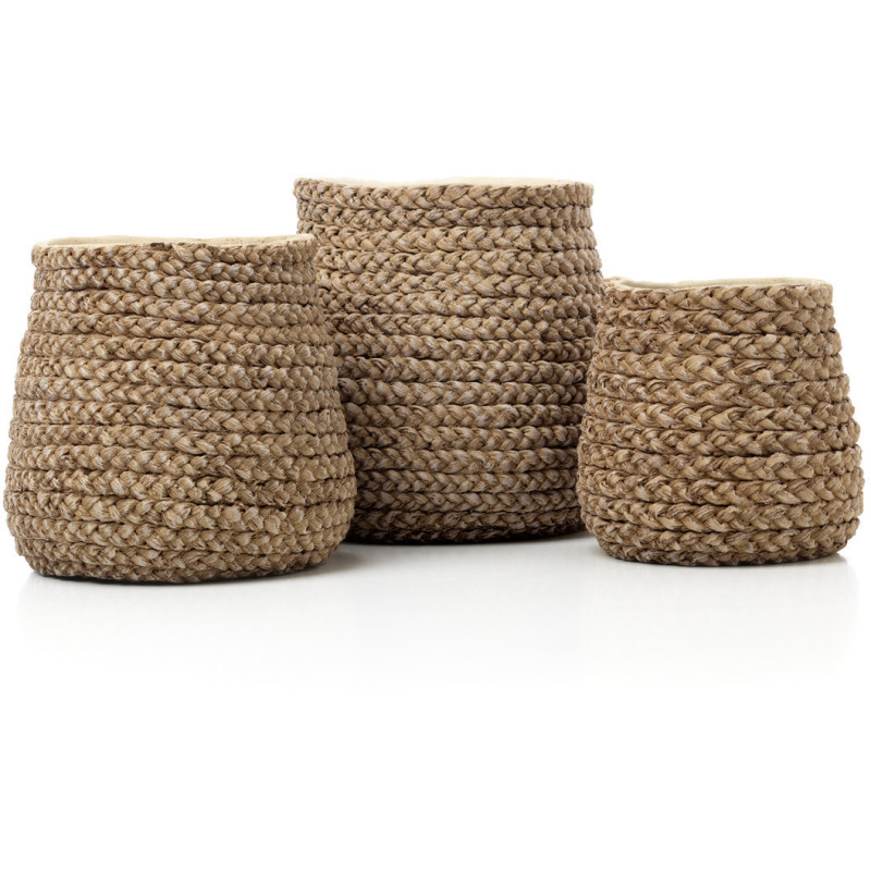 Cache-pot bohème chic Rond D 19 cm Ciment Naturel Effet fibre tressée The Fake Braided 