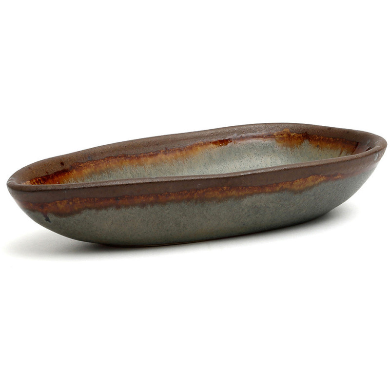 Plat de service organique ovale 17 cm Grès Gris vert Marron The Côa 