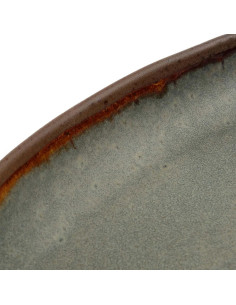 Plat de service organique ovale 17 cm Grès Gris vert Marron The Côa 