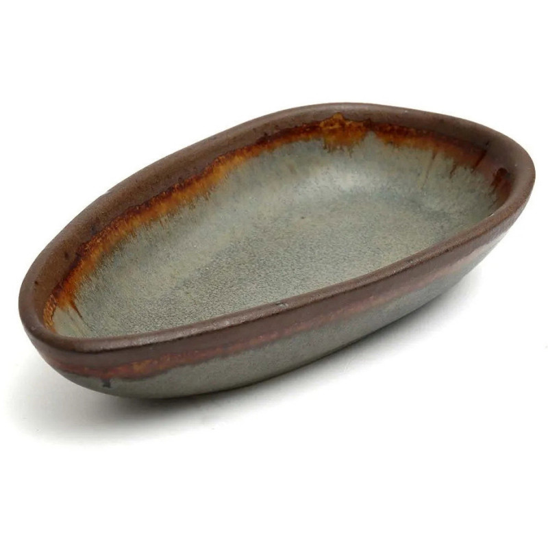 Plat de service organique ovale 17 cm Grès Gris vert Marron The Côa 