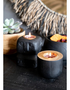 Bougeoir Rond Diamètre 8 cm en Bois de teck Noir Naturel The Bondi 