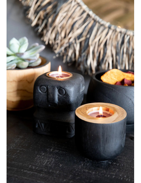 Bougeoir Rond Diamètre 8 cm en Bois de teck Noir Naturel The Bondi 