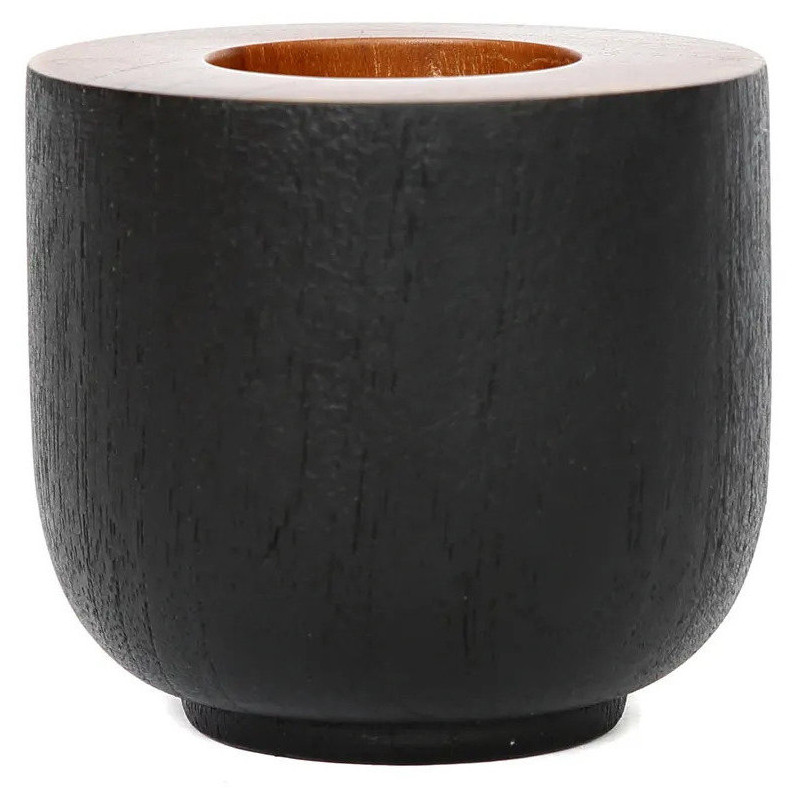 Bougeoir Rond Diamètre 8 cm en Bois de teck Noir Naturel The Bondi 