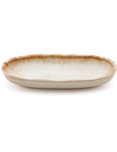 Petite assiette à dessert plate ovale 16 cm Grès Blanc cassé Marron The Cascais 