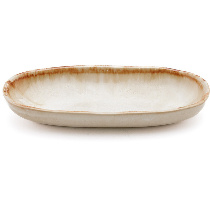 Petite assiette à dessert plate ovale 16 cm Grès Blanc cassé Marron The Cascais 