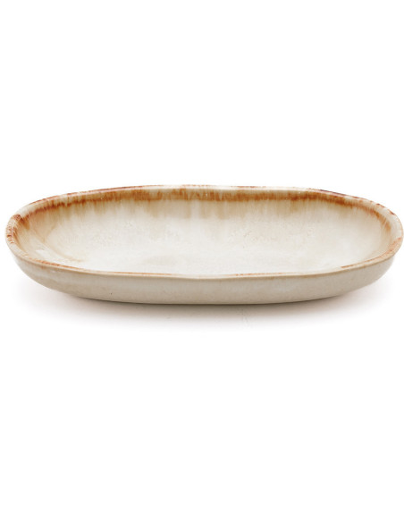 Petite assiette à dessert plate ovale 16 cm Grès Blanc cassé Marron The Cascais 