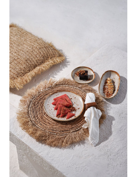 Petite assiette à dessert plate ovale 16 cm Grès Blanc cassé Marron The Cascais 