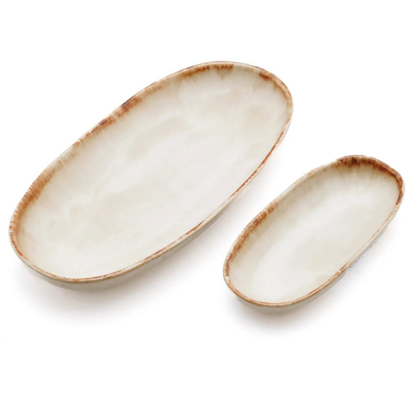 Petite assiette à dessert plate ovale 16 cm Grès Blanc cassé Marron The Cascais 