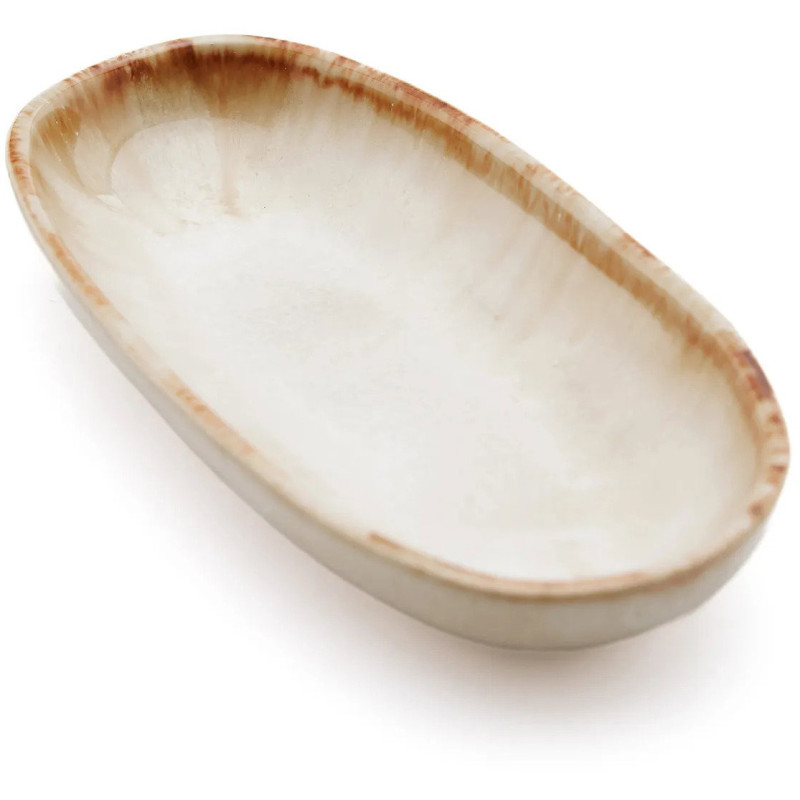 Petite assiette à dessert plate ovale 16 cm Grès Blanc cassé Marron The Cascais 