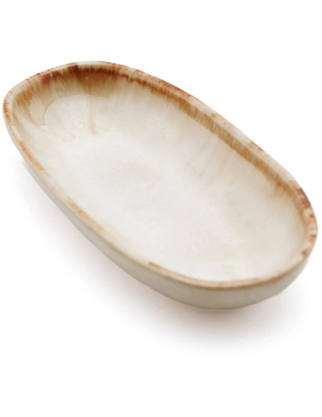 Petite assiette à dessert plate ovale 16 cm Grès Blanc cassé Marron The Cascais 