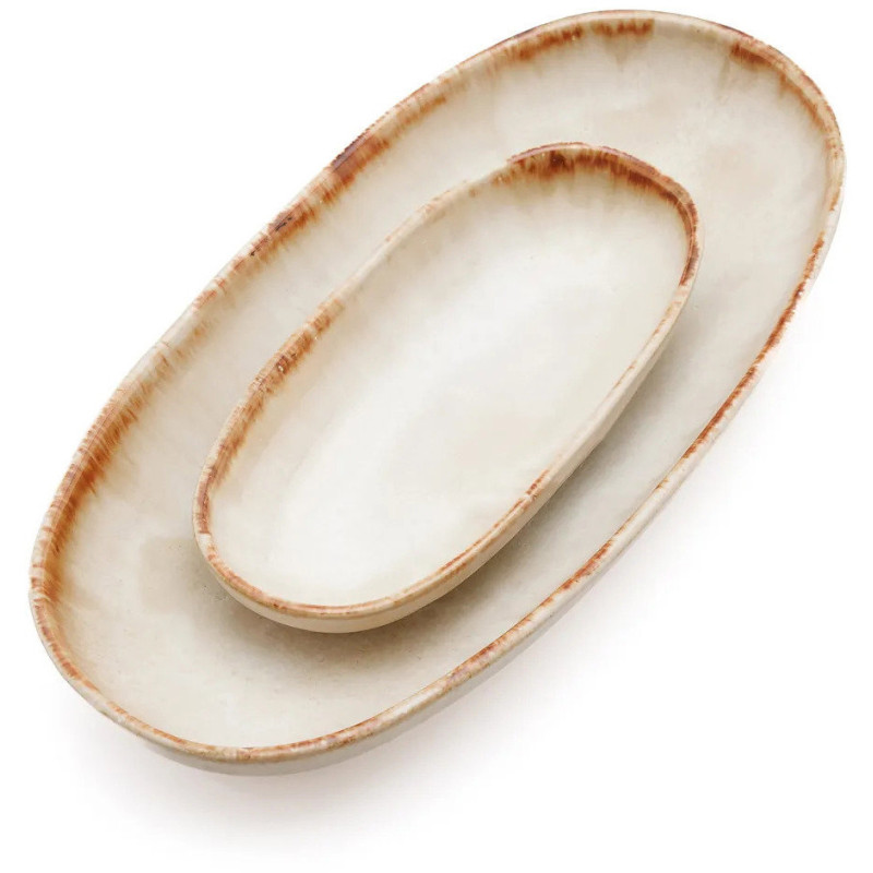 Petite assiette à dessert plate ovale 16 cm Grès Blanc cassé Marron The Cascais 