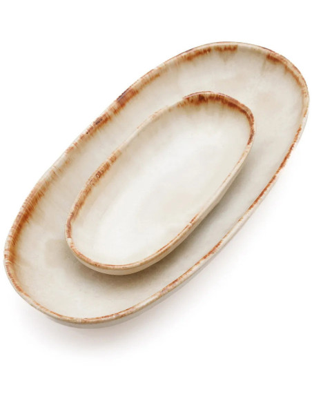 Petite assiette à dessert plate ovale 16 cm Grès Blanc cassé Marron The Cascais 