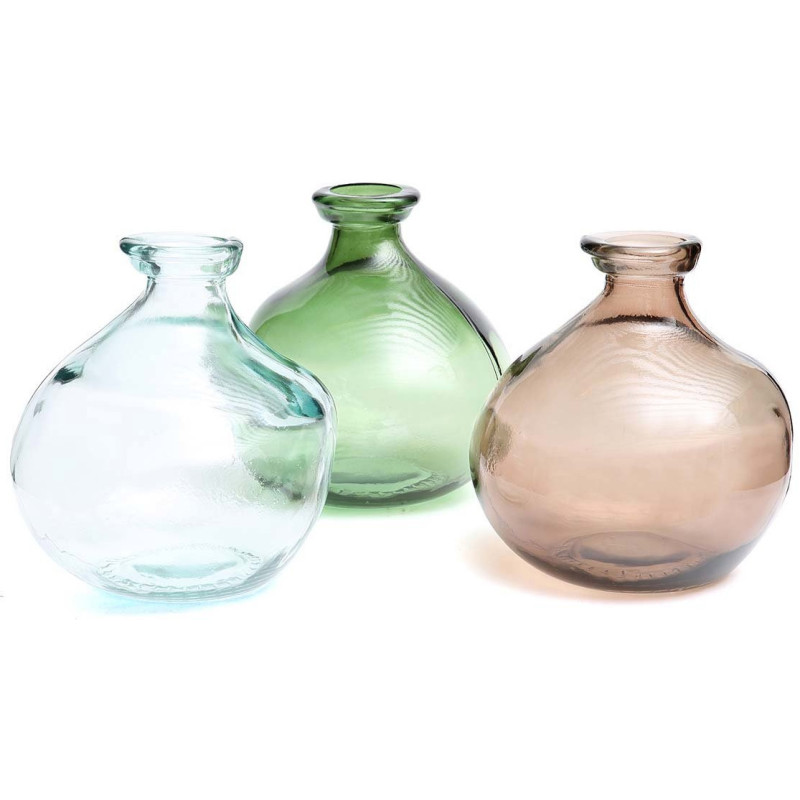 Petit Vase organique Boule Hauteur 18 cm Verre recyclé Bleu Transparent The Xiao 