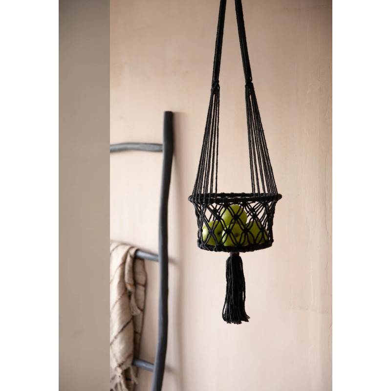 Porte plante original à suspendre Macramé Diamètre 20 cm en Coton Noir The Macrame 