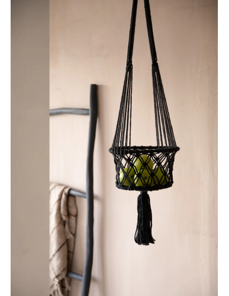 Porte plante original à suspendre Macramé Diamètre 20 cm en Coton Noir The Macrame 