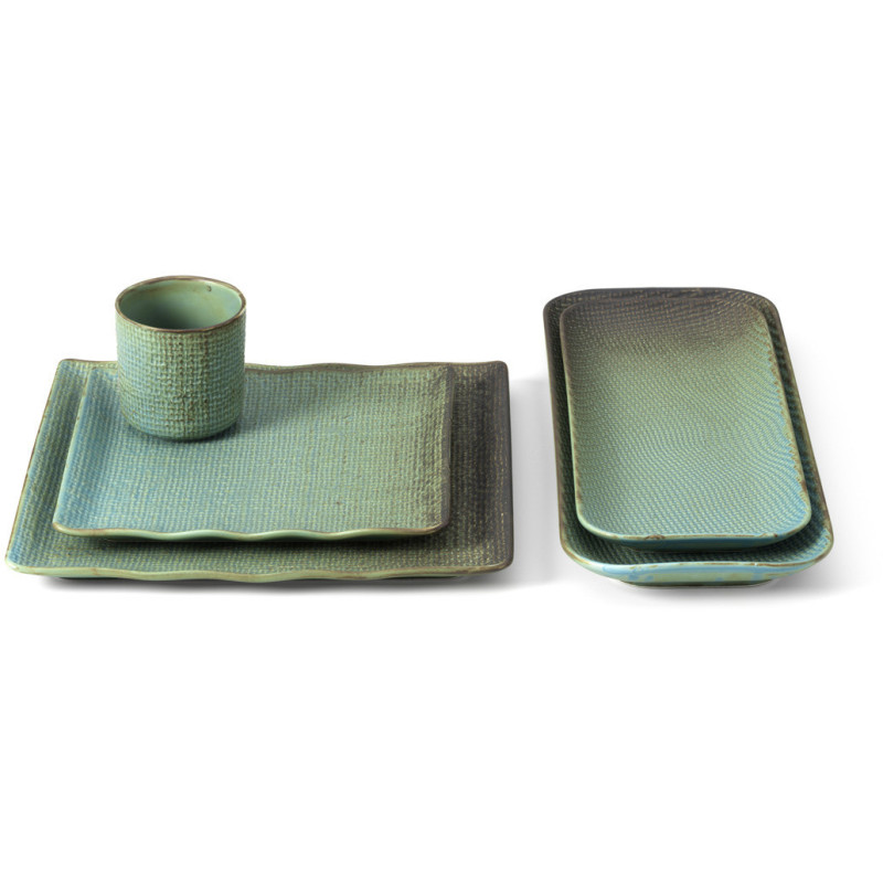 Assiette plate japonaise wabi-sabi Rectangulaire 30 cm Céramique Bleu lagon The Lagoon 