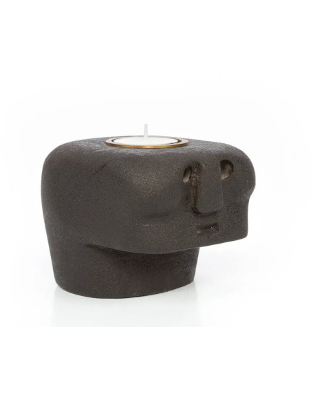 Bougeoir Personnage 10 cm en Grès Noir The Sumba Stone 