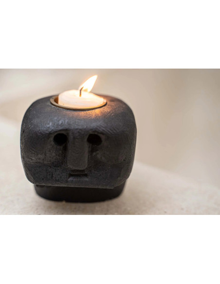 Bougeoir Personnage 10 cm en Grès Noir The Sumba Stone 