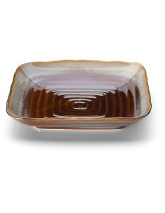 Assiette creuse japonaise Carrée 21 cm Céramique Vert de gris Marron The Smoked Horizon 