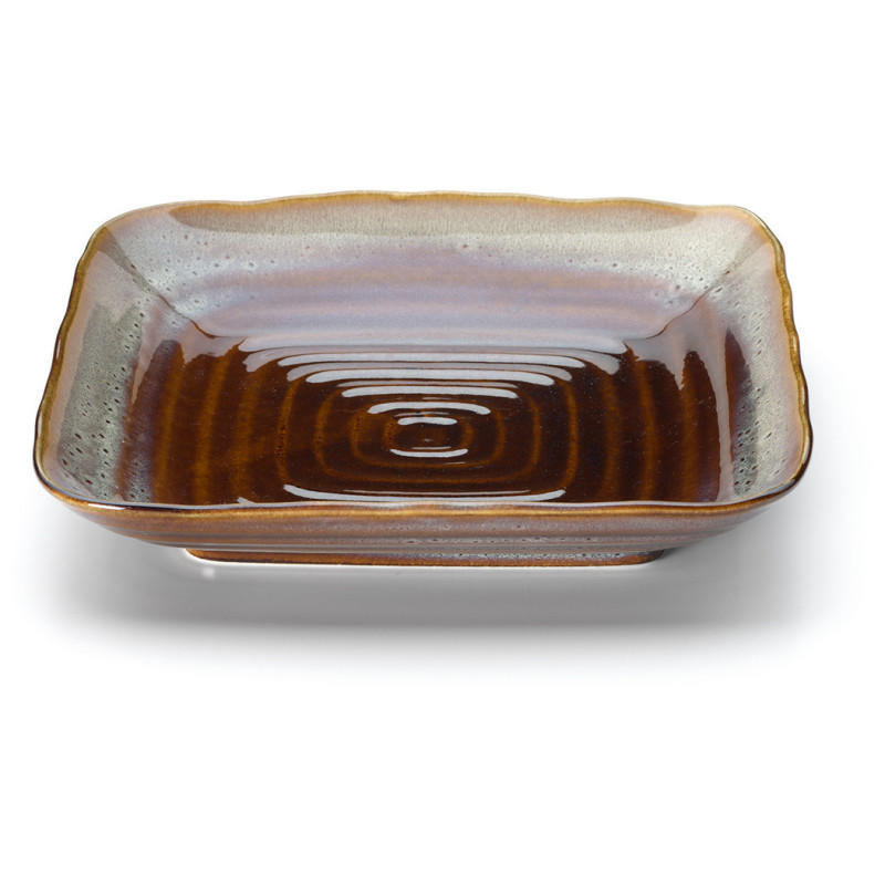 Assiette creuse japonaise Carrée 21 cm Céramique Vert de gris Marron The Smoked Horizon 