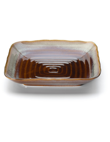 Assiette creuse japonaise Carrée 21 cm Céramique Vert de gris Marron The Smoked Horizon 