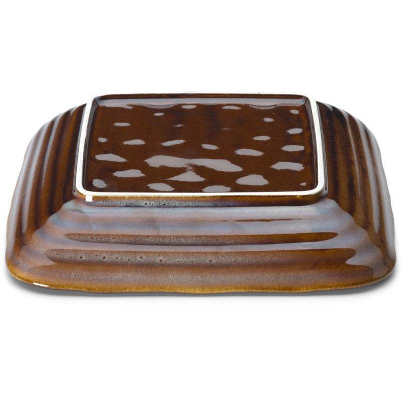 Assiette creuse japonaise Carrée 21 cm Céramique Vert de gris Marron The Smoked Horizon 