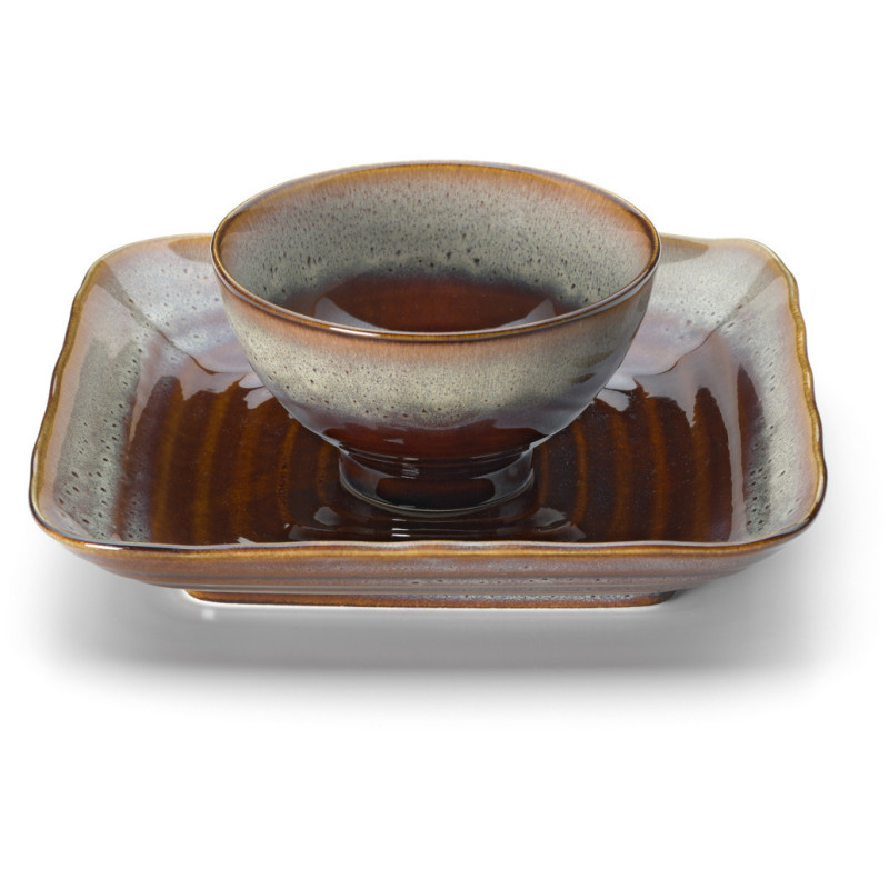 Assiette creuse japonaise Carrée 21 cm Céramique Vert de gris Marron The Smoked Horizon 