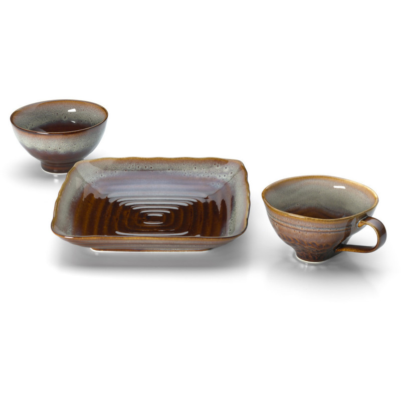 Assiette creuse japonaise Carrée 21 cm Céramique Vert de gris Marron The Smoked Horizon 