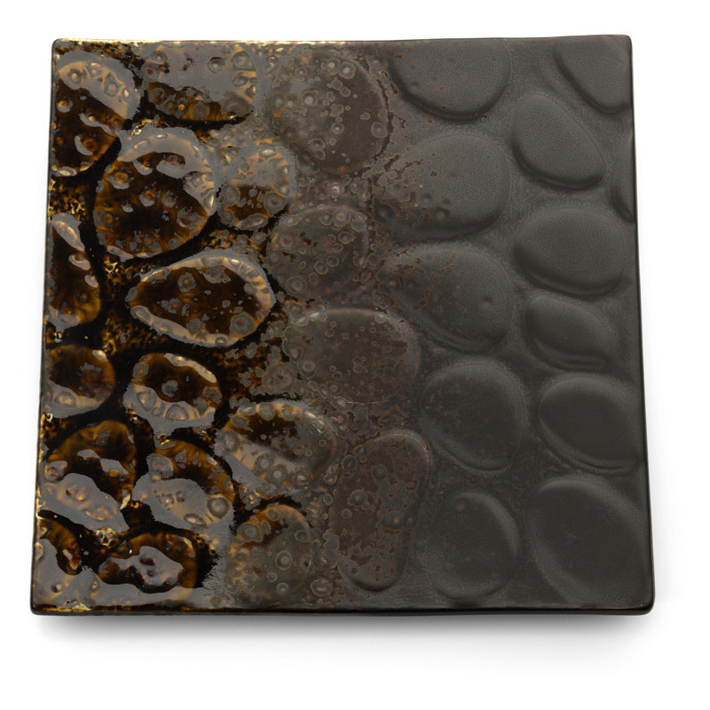 Assiette à dessert plate japonaise moderne Carrée 20 cm Céramique Marron The Merapi 