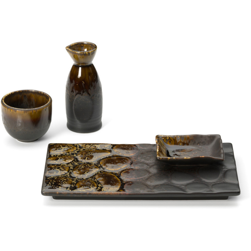 Assiette plate japonaise moderne Rectangulaire 25 cm Céramique Marron The Merapi 