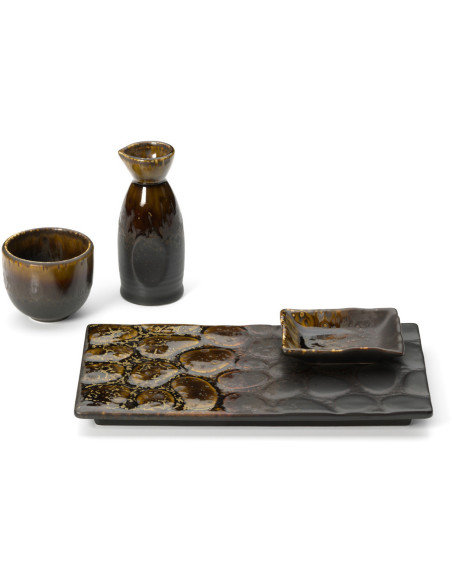 Assiette plate japonaise moderne Rectangulaire 25 cm Céramique Marron The Merapi 