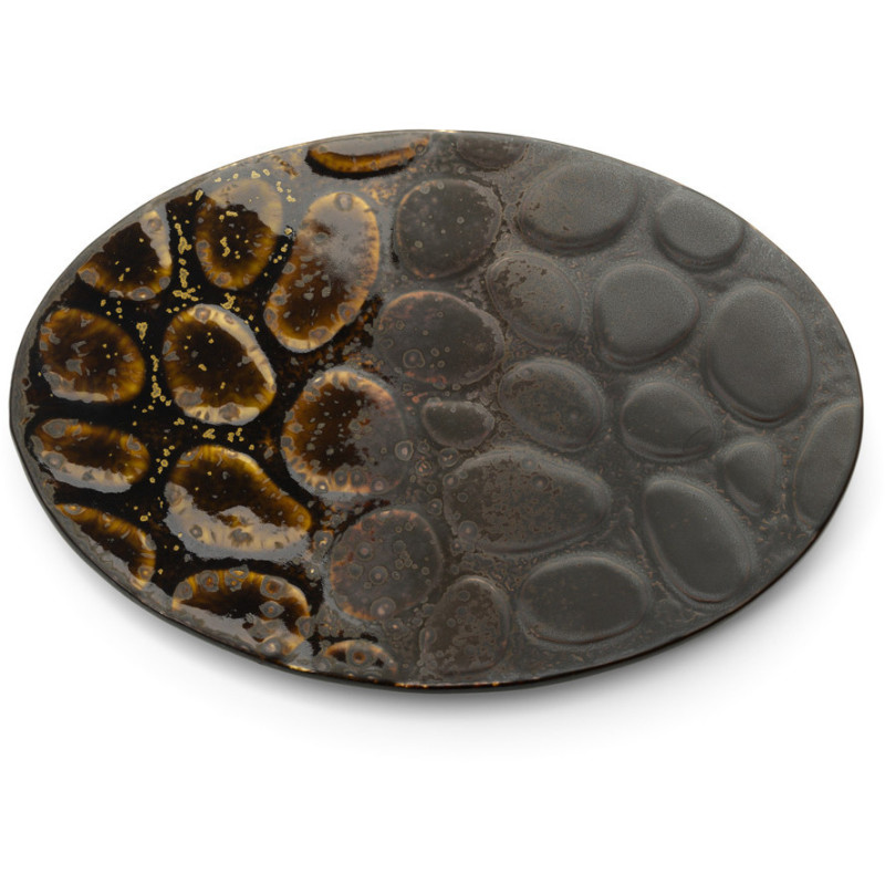 Assiette plate japonaise moderne Ovale 25 cm Céramique Marron The Merapi 