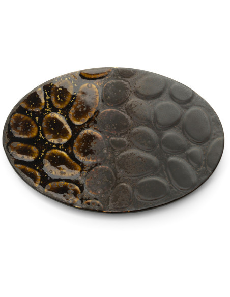 Assiette plate japonaise moderne Ovale 25 cm Céramique Marron The Merapi 