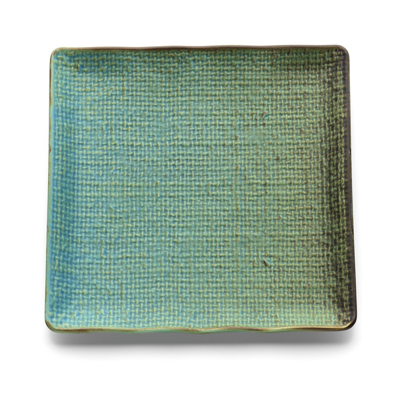 Assiette à dessert japonaise wabi-sabi Carrée 20 cm Céramique Bleu lagon The Lagoon 