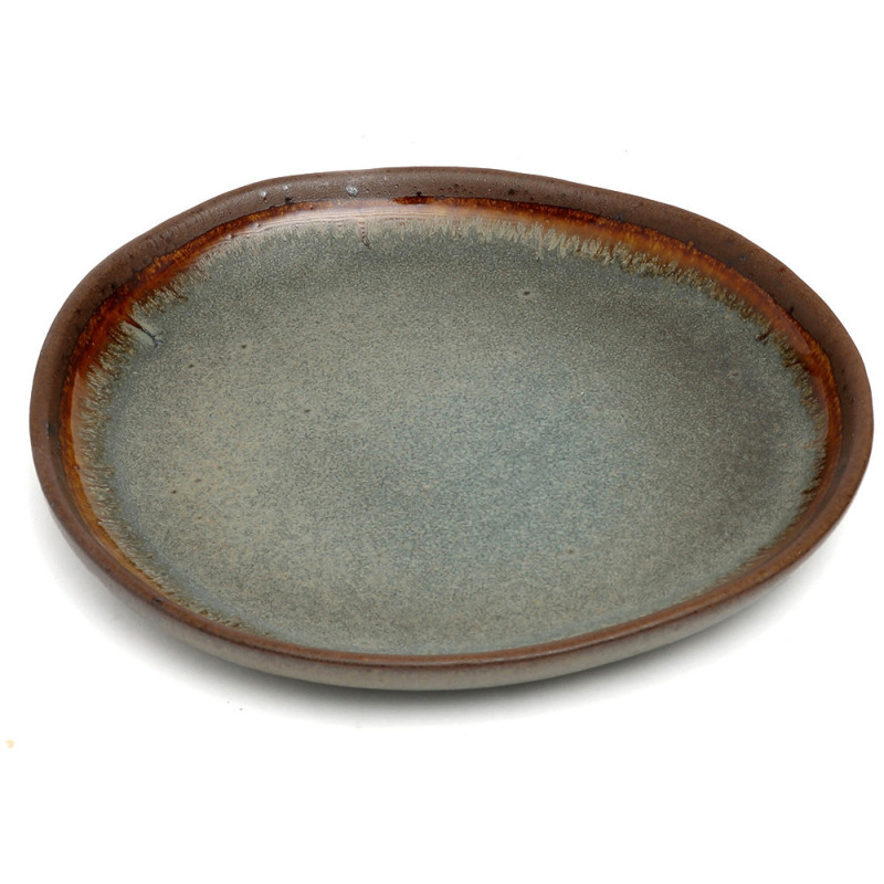 Assiette à dessert plate organique 17 cm Grès Gris vert Marron The Côa 