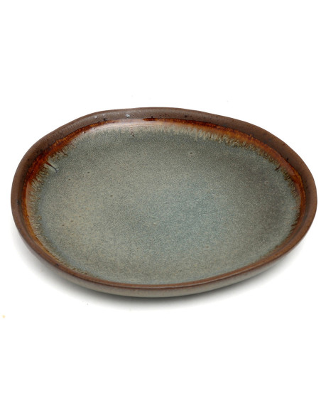 Assiette à dessert plate organique 17 cm Grès Gris vert Marron The Côa 