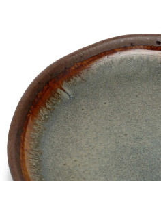 Assiette à dessert plate organique 17 cm Grès Gris vert Marron The Côa 